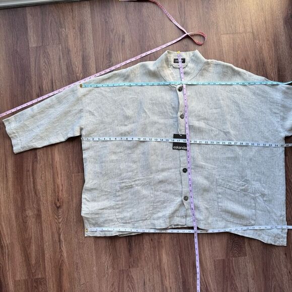 Eskandar Beachy STITCH EFFECT LINEN Stripe Blazer WIDE CHINESE COLLAR JACKET - Picture 8 of 16